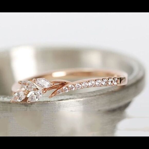 Rose Gold Dainty Marquis Leaf & Branch Ring - Picture 4 of 6
